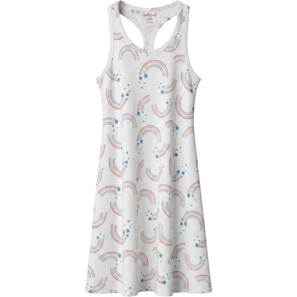 Cat & Jack Girls Rainbow Star Print Twisted Racerback Dress White Size S 6/6X